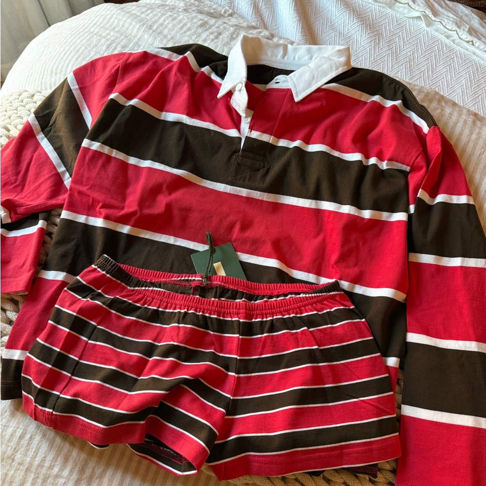 Daily Drills Red and Brown Striped Top